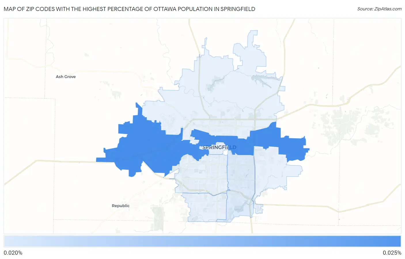 Zip Codes with the Highest Percentage of Ottawa Population in Springfield Map