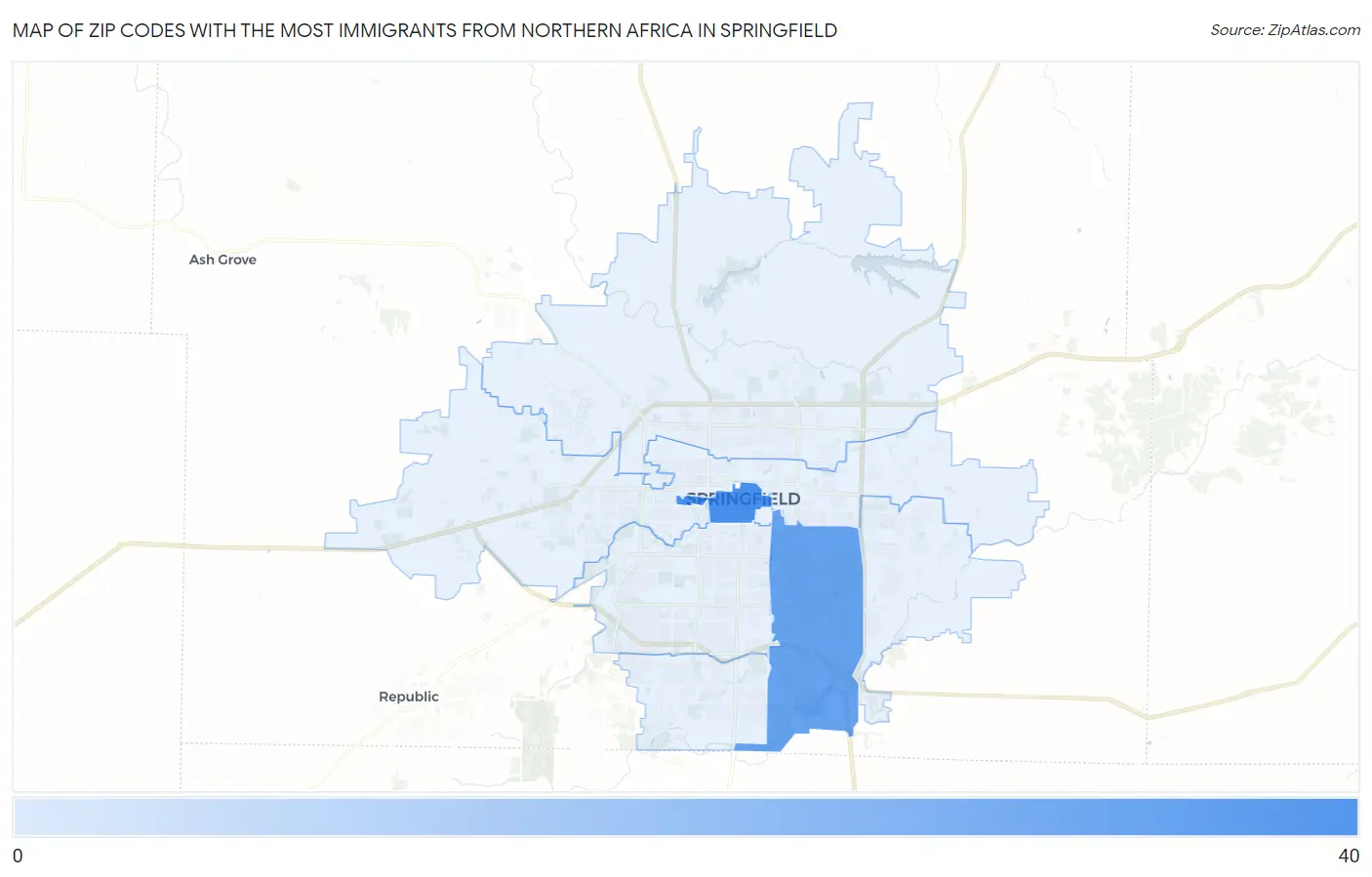Zip Codes with the Most Immigrants from Northern Africa in Springfield Map