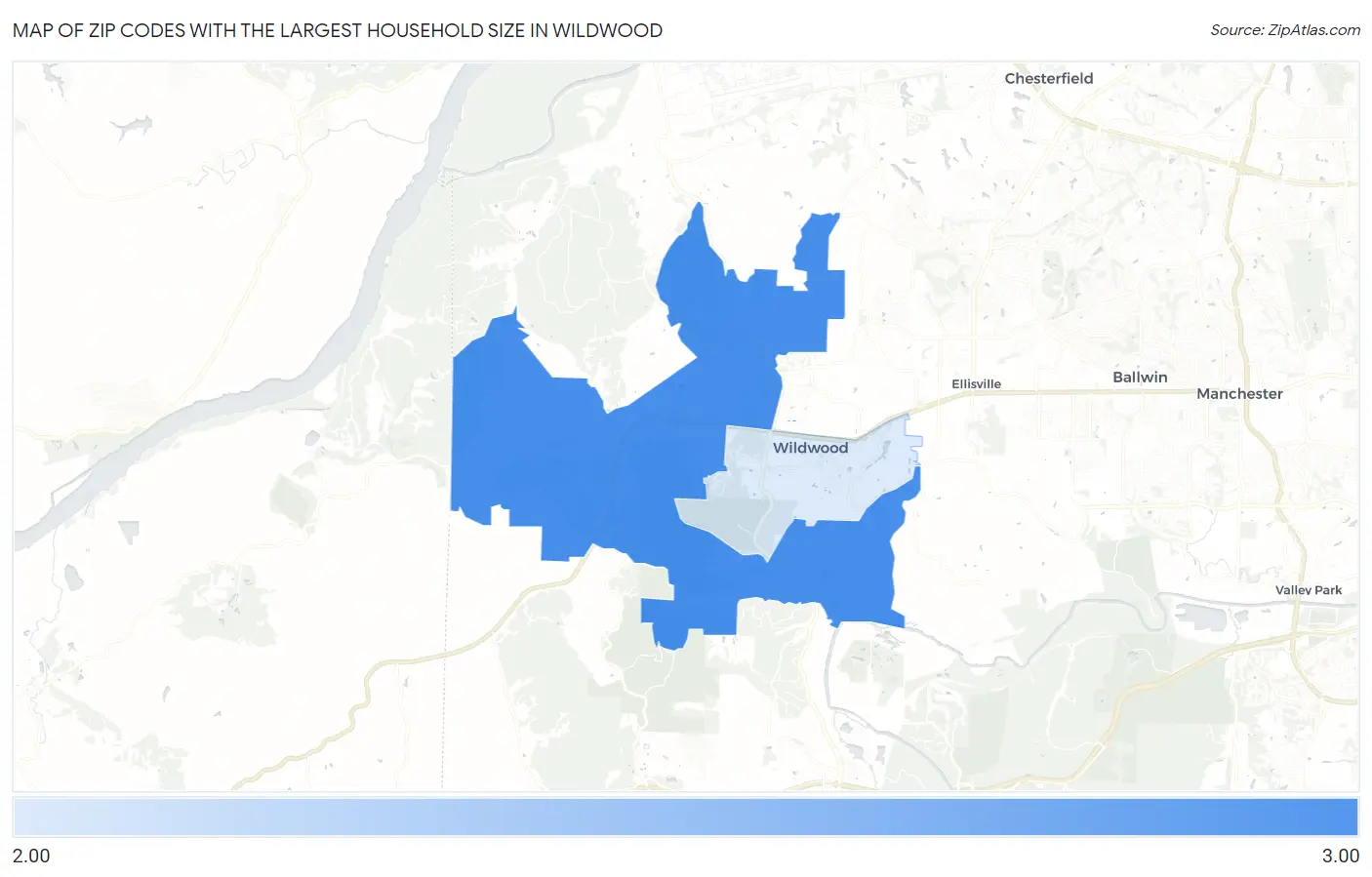 Zip Codes with the Largest Household Size in Wildwood Map