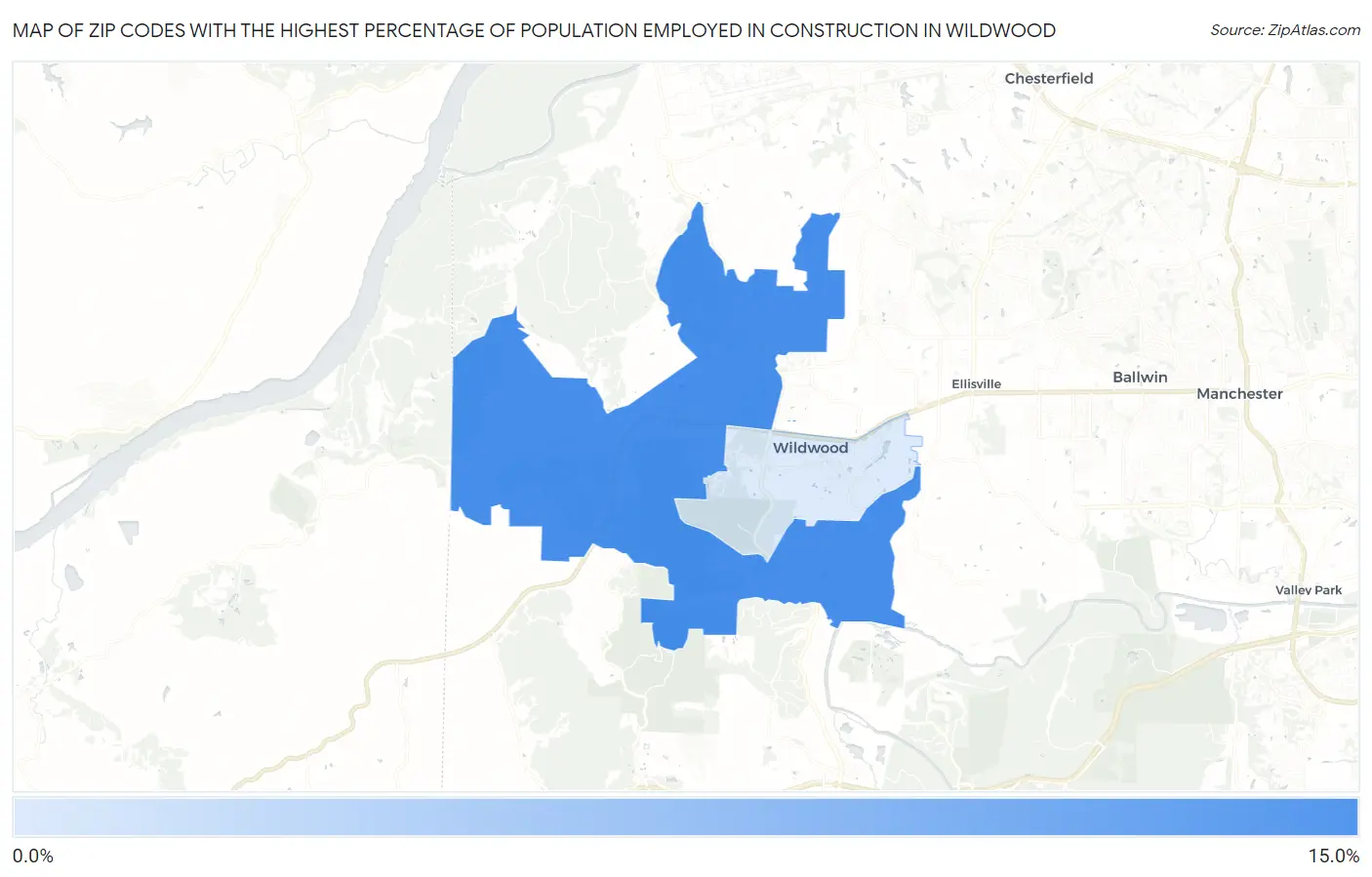 Zip Codes with the Highest Percentage of Population Employed in Construction in Wildwood Map