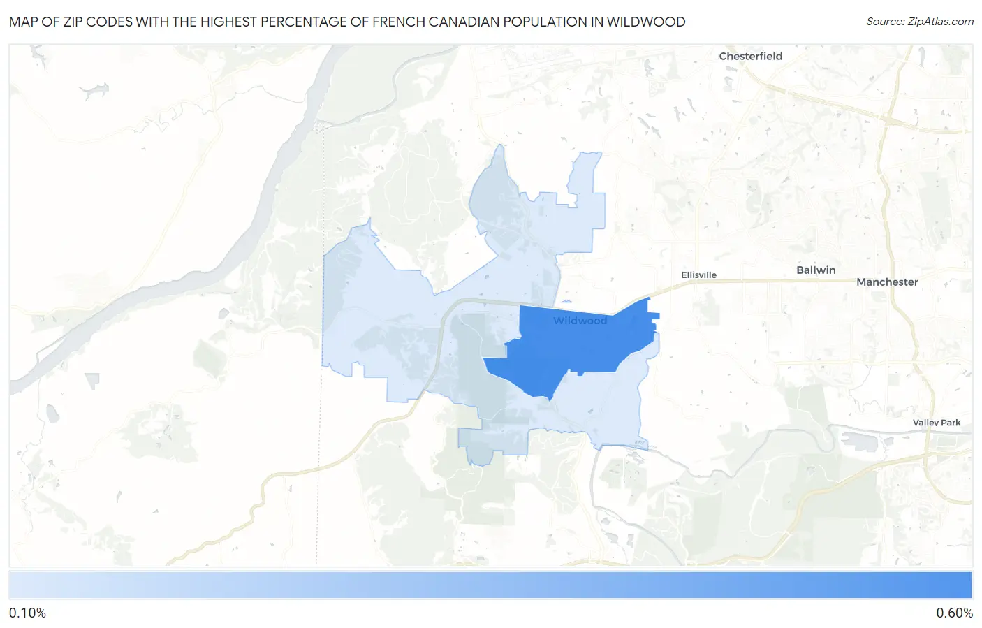 Zip Codes with the Highest Percentage of French Canadian Population in Wildwood Map