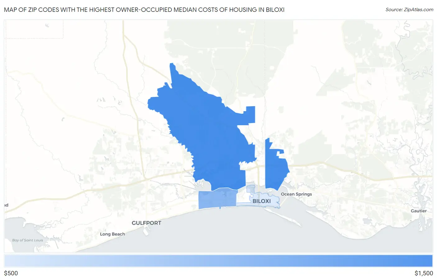 Zip Codes with the Highest Owner-Occupied Median Costs of Housing in Biloxi Map