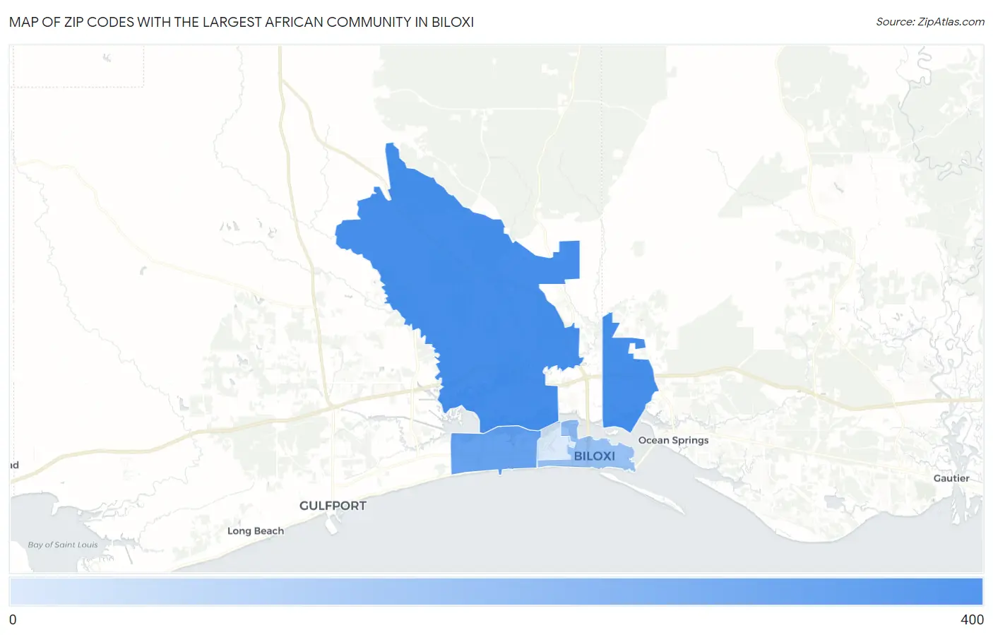 Zip Codes with the Largest African Community in Biloxi Map