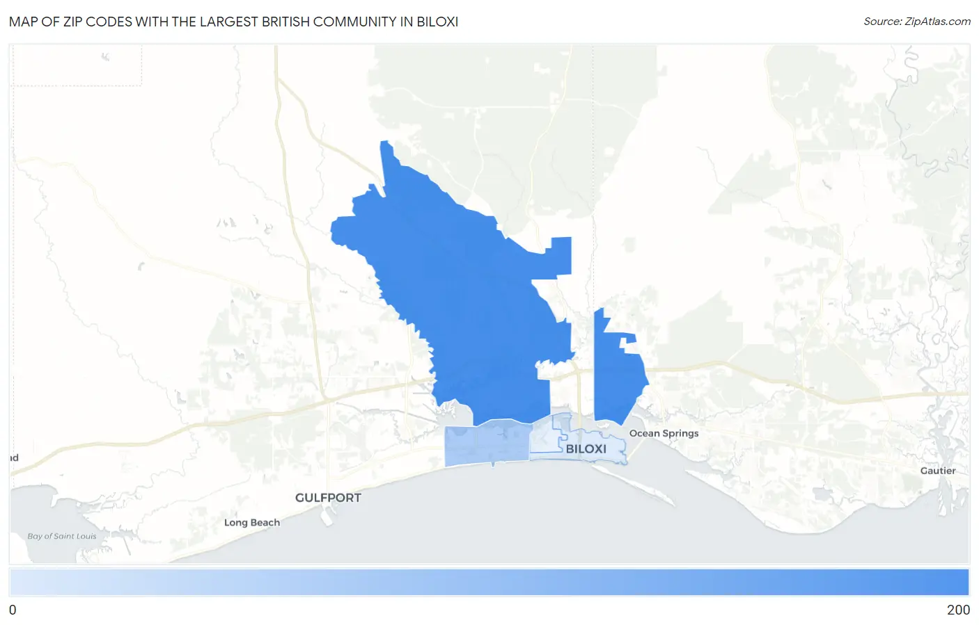 Zip Codes with the Largest British Community in Biloxi Map
