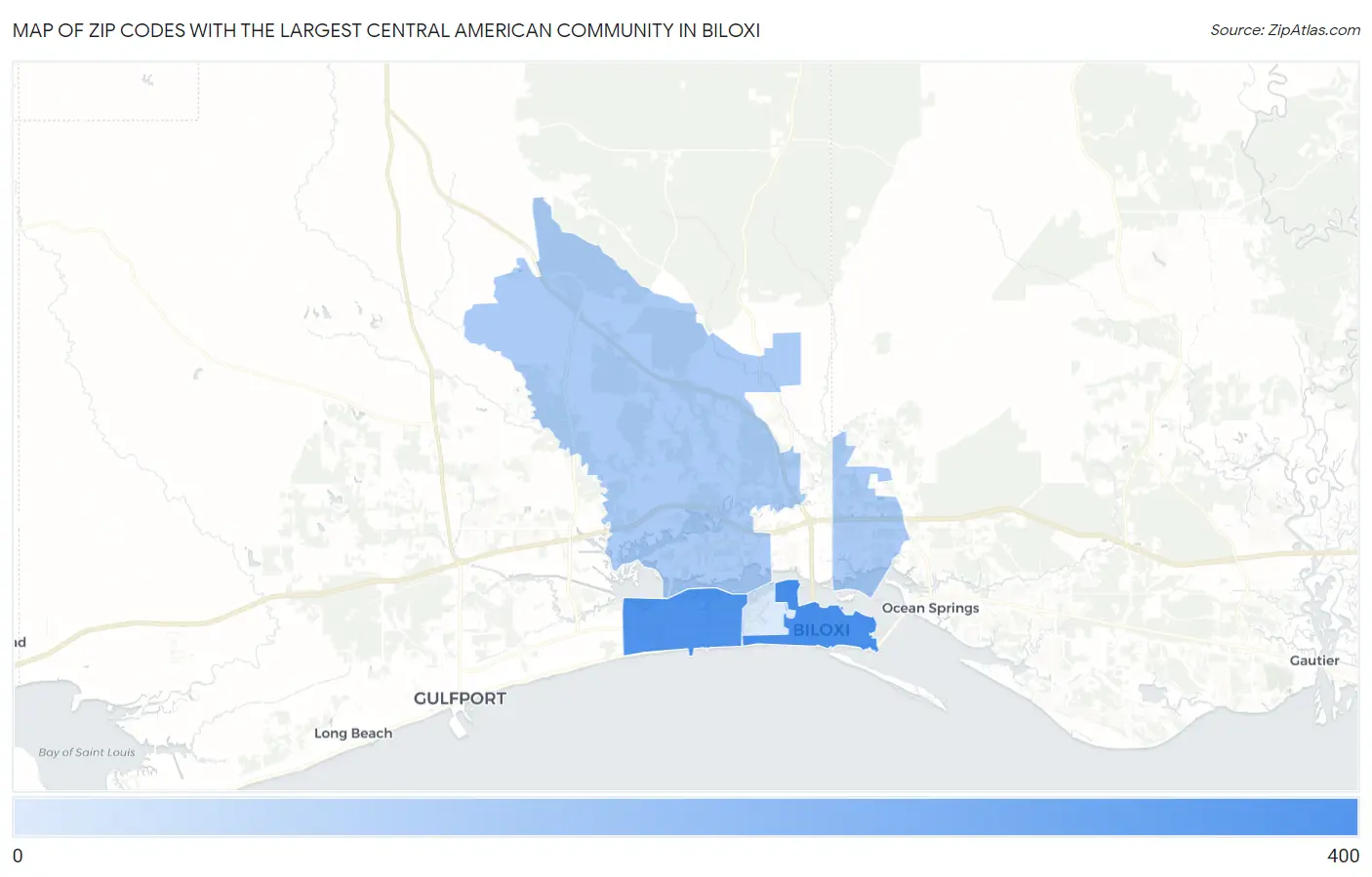 Zip Codes with the Largest Central American Community in Biloxi Map