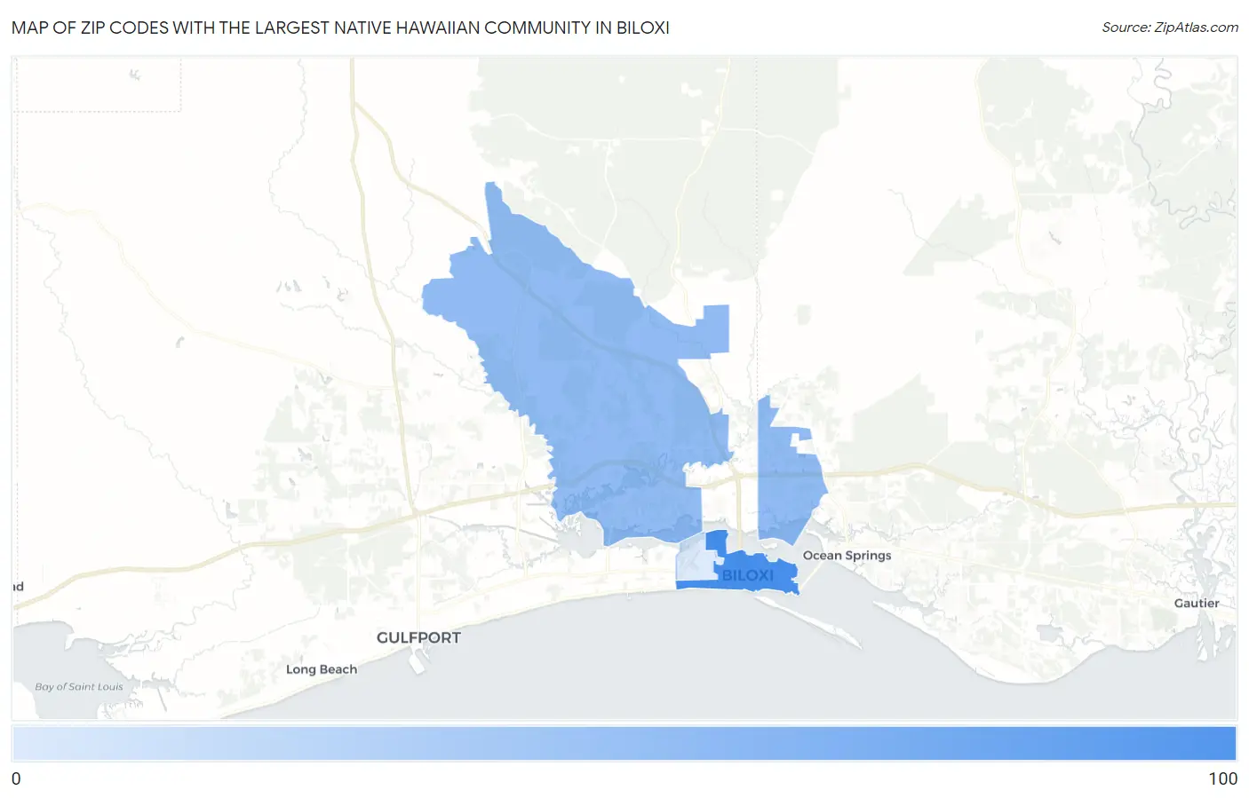 Zip Codes with the Largest Native Hawaiian Community in Biloxi Map
