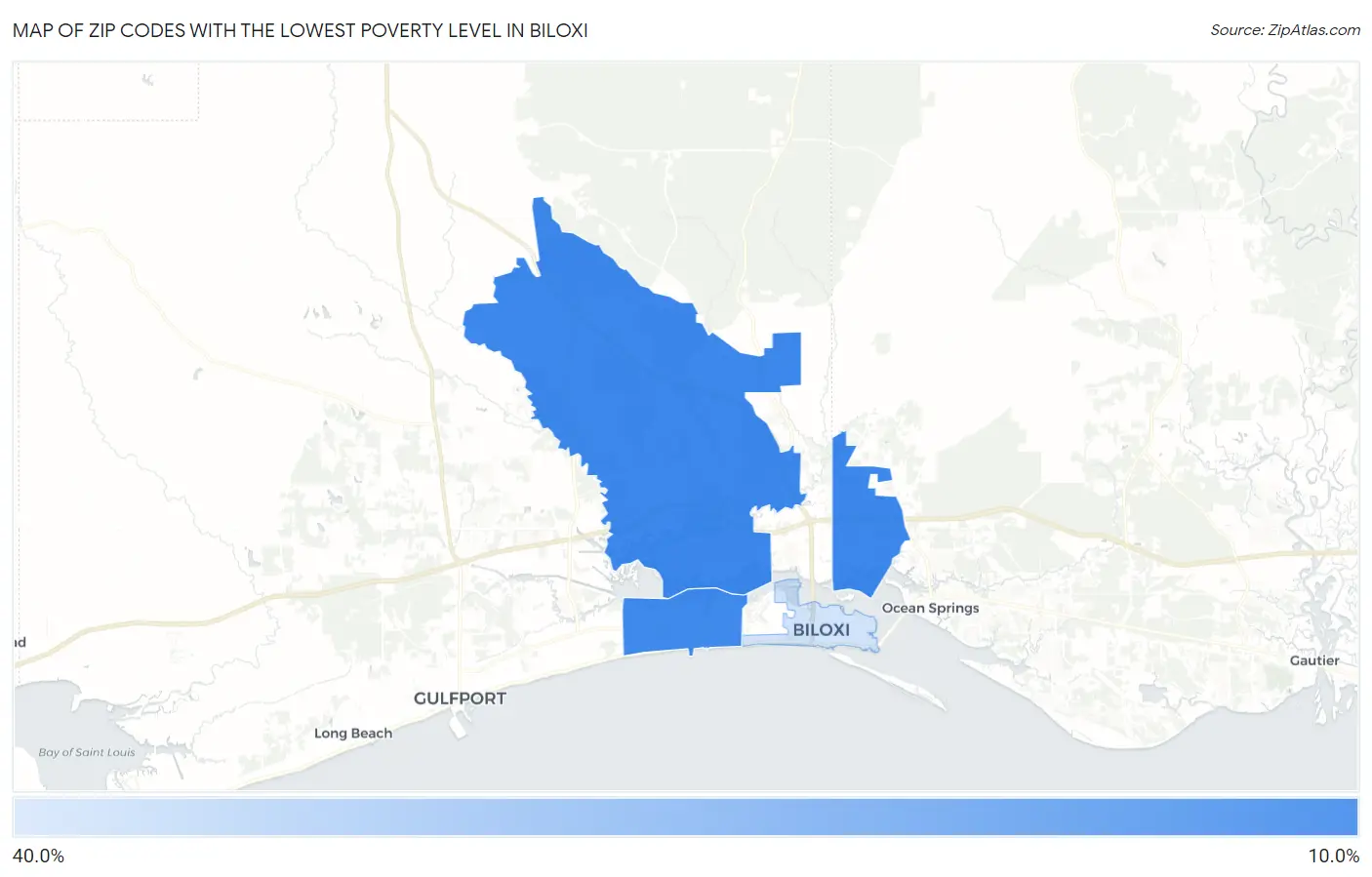 Zip Codes with the Lowest Poverty Level in Biloxi Map