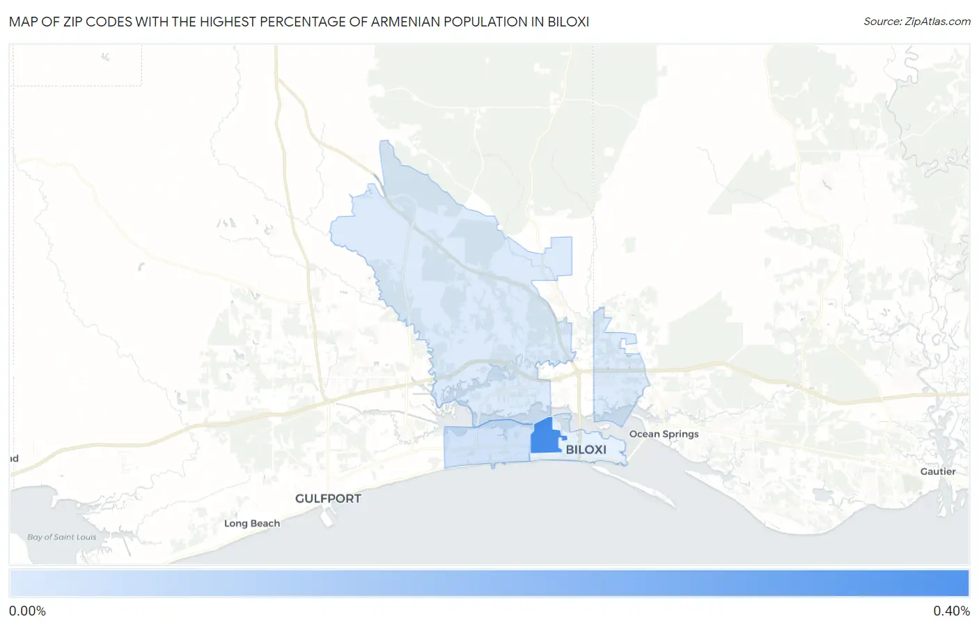 Zip Codes with the Highest Percentage of Armenian Population in Biloxi Map