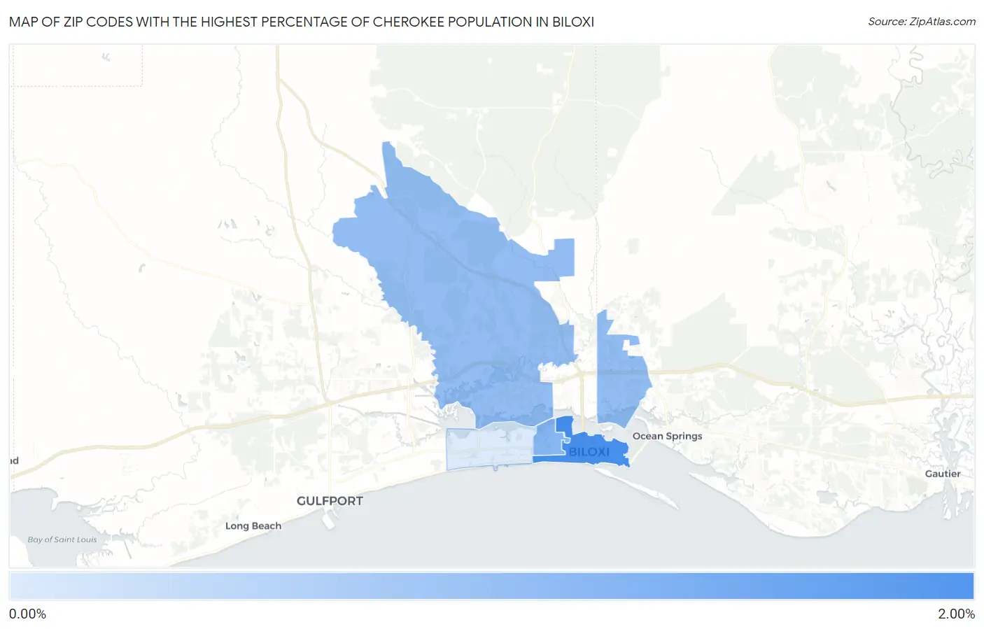 Zip Codes with the Highest Percentage of Cherokee Population in Biloxi Map