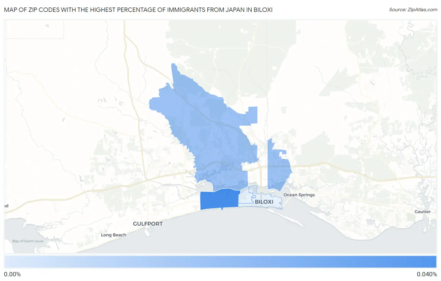 Zip Codes with the Highest Percentage of Immigrants from Japan in Biloxi Map