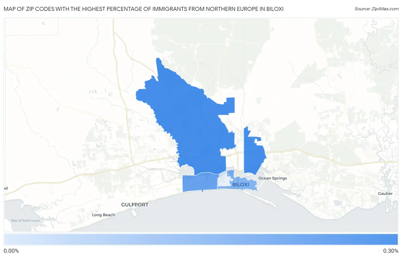 Zip Codes with the Highest Percentage of Immigrants from Northern Europe in Biloxi Map