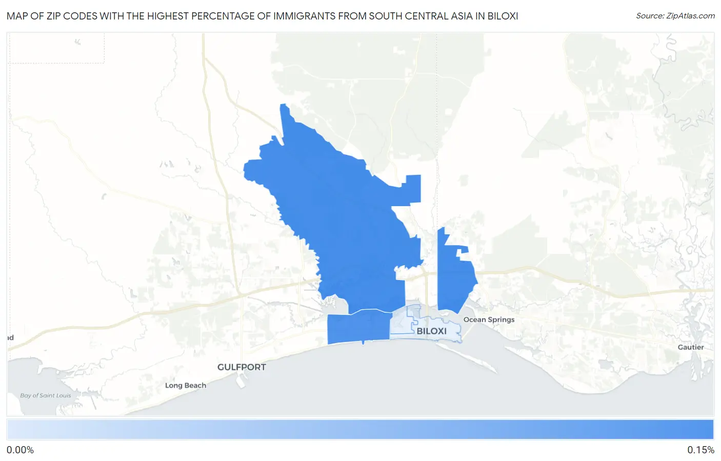 Zip Codes with the Highest Percentage of Immigrants from South Central Asia in Biloxi Map