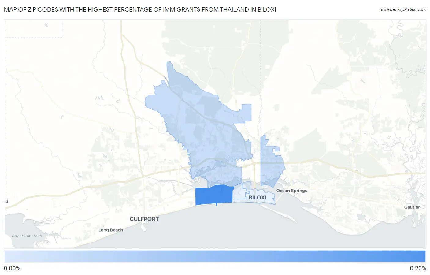 Zip Codes with the Highest Percentage of Immigrants from Thailand in Biloxi Map