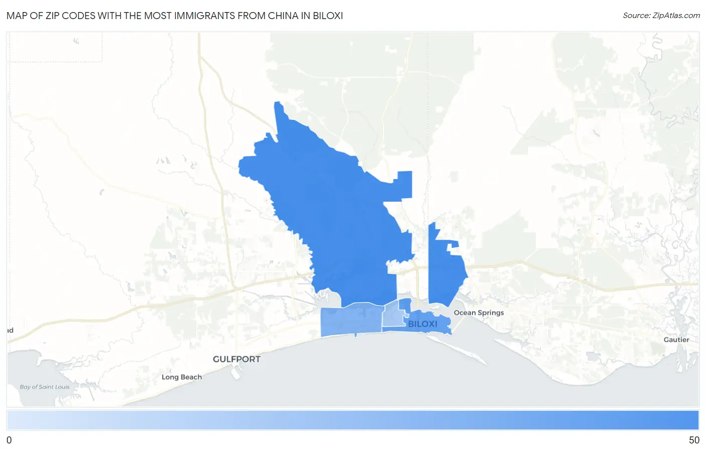 Zip Codes with the Most Immigrants from China in Biloxi Map