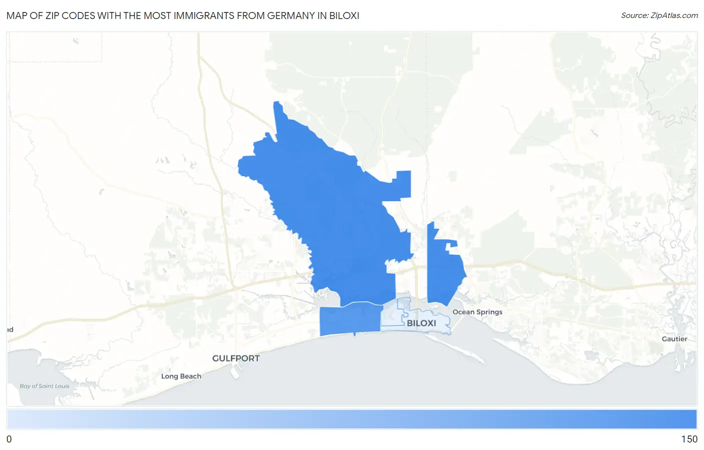 Zip Codes with the Most Immigrants from Germany in Biloxi Map