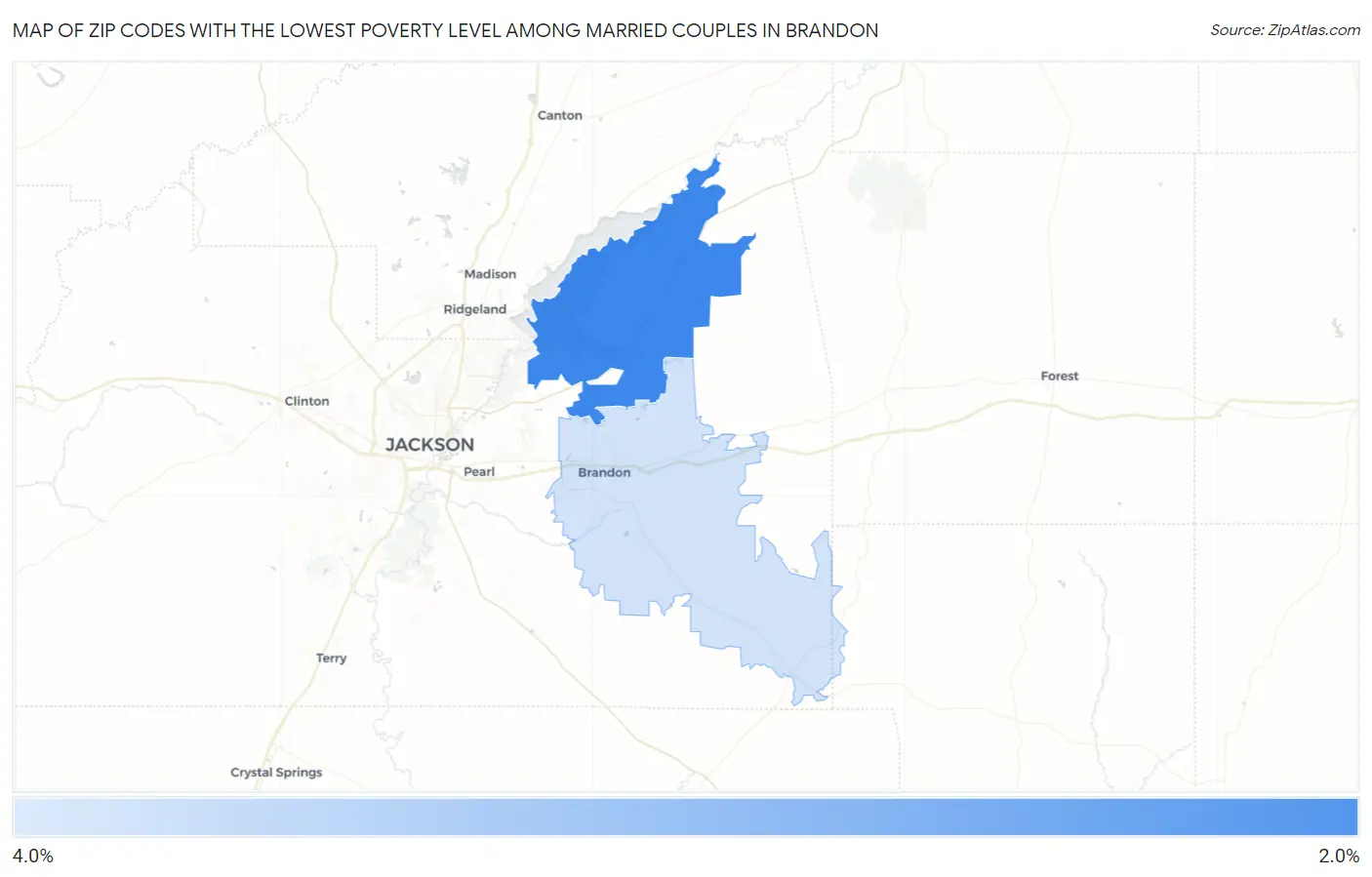 Zip Codes with the Lowest Poverty Level Among Married Couples in Brandon Map