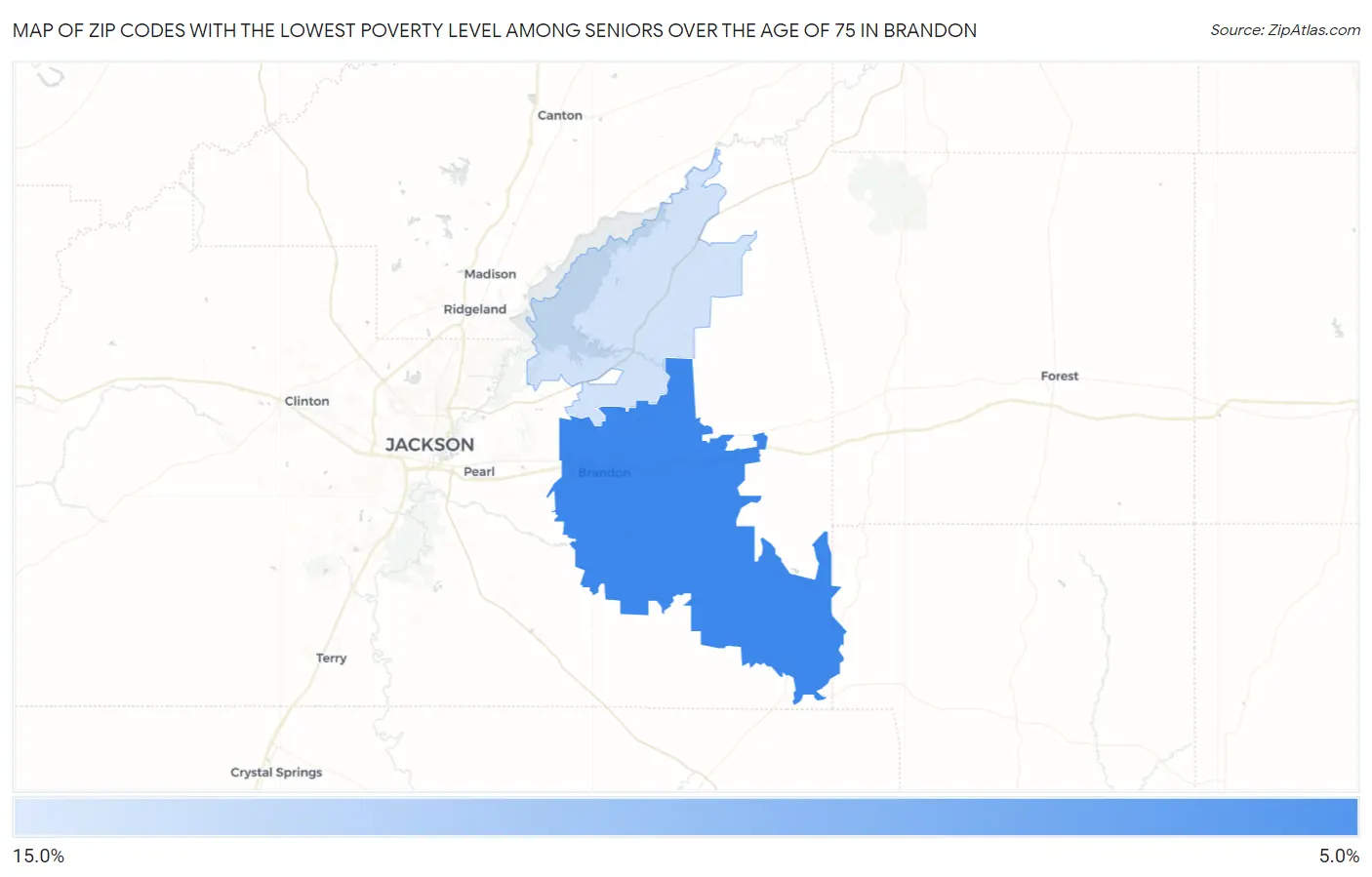 Zip Codes with the Lowest Poverty Level Among Seniors Over the Age of 75 in Brandon Map