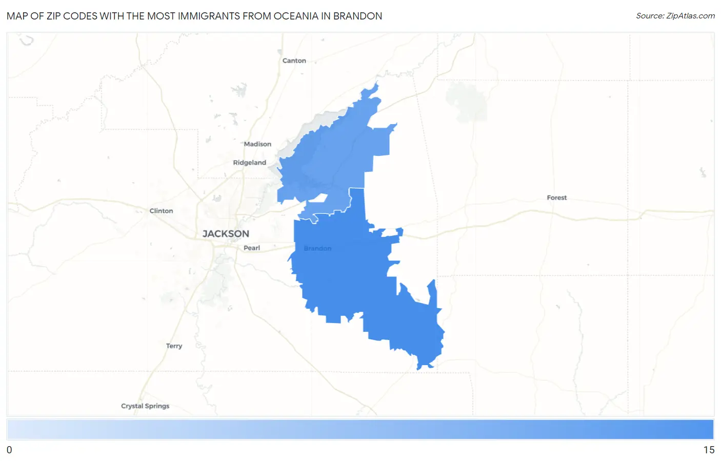 Zip Codes with the Most Immigrants from Oceania in Brandon Map