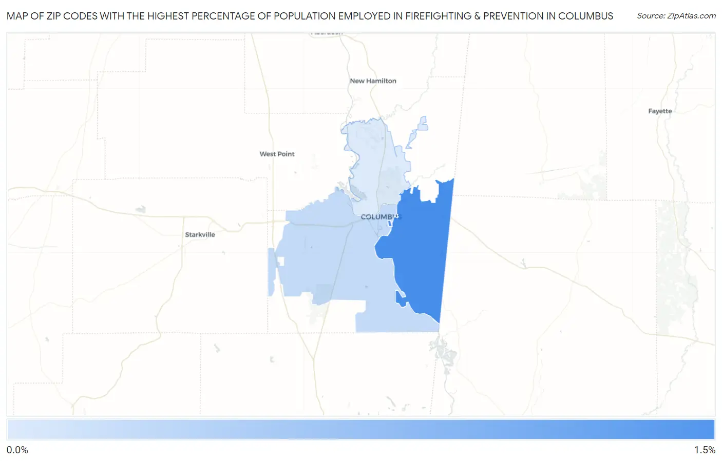 Zip Codes with the Highest Percentage of Population Employed in Firefighting & Prevention in Columbus Map