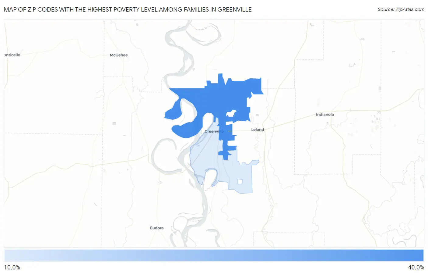 Zip Codes with the Highest Poverty Level Among Families in Greenville Map