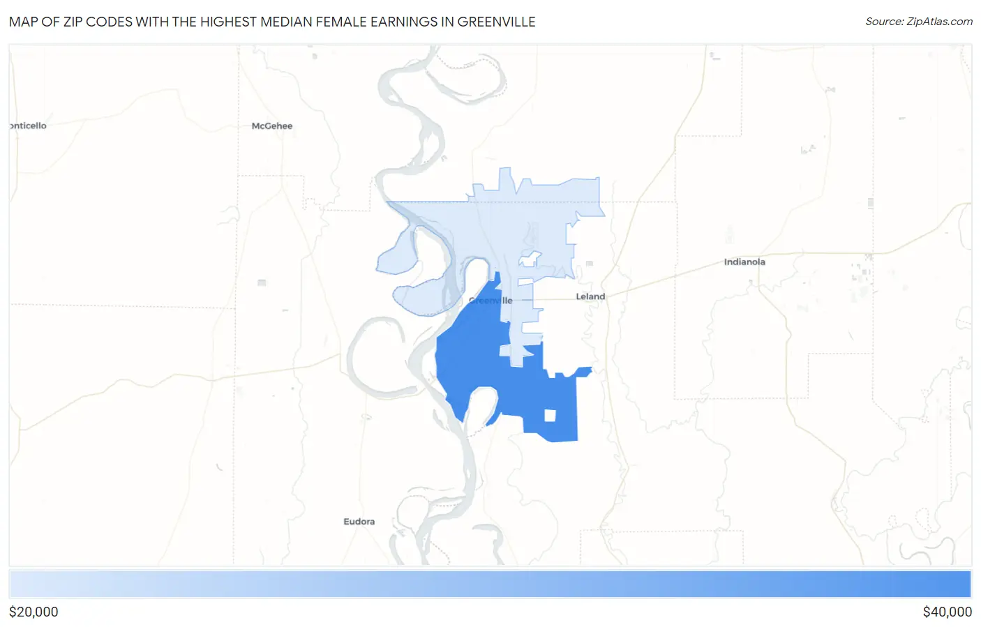 Zip Codes with the Highest Median Female Earnings in Greenville Map
