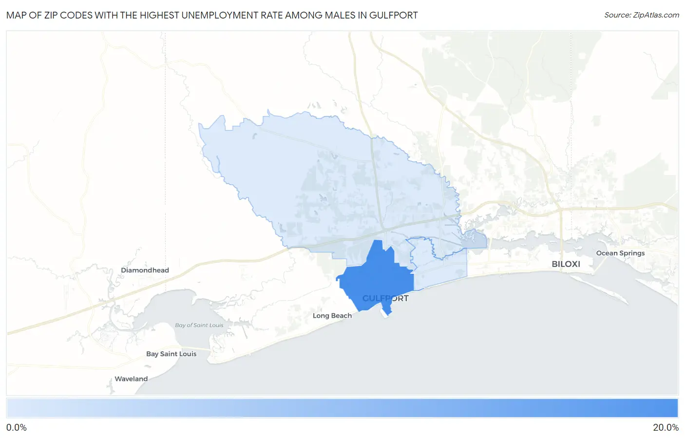 Zip Codes with the Highest Unemployment Rate Among Males in Gulfport Map