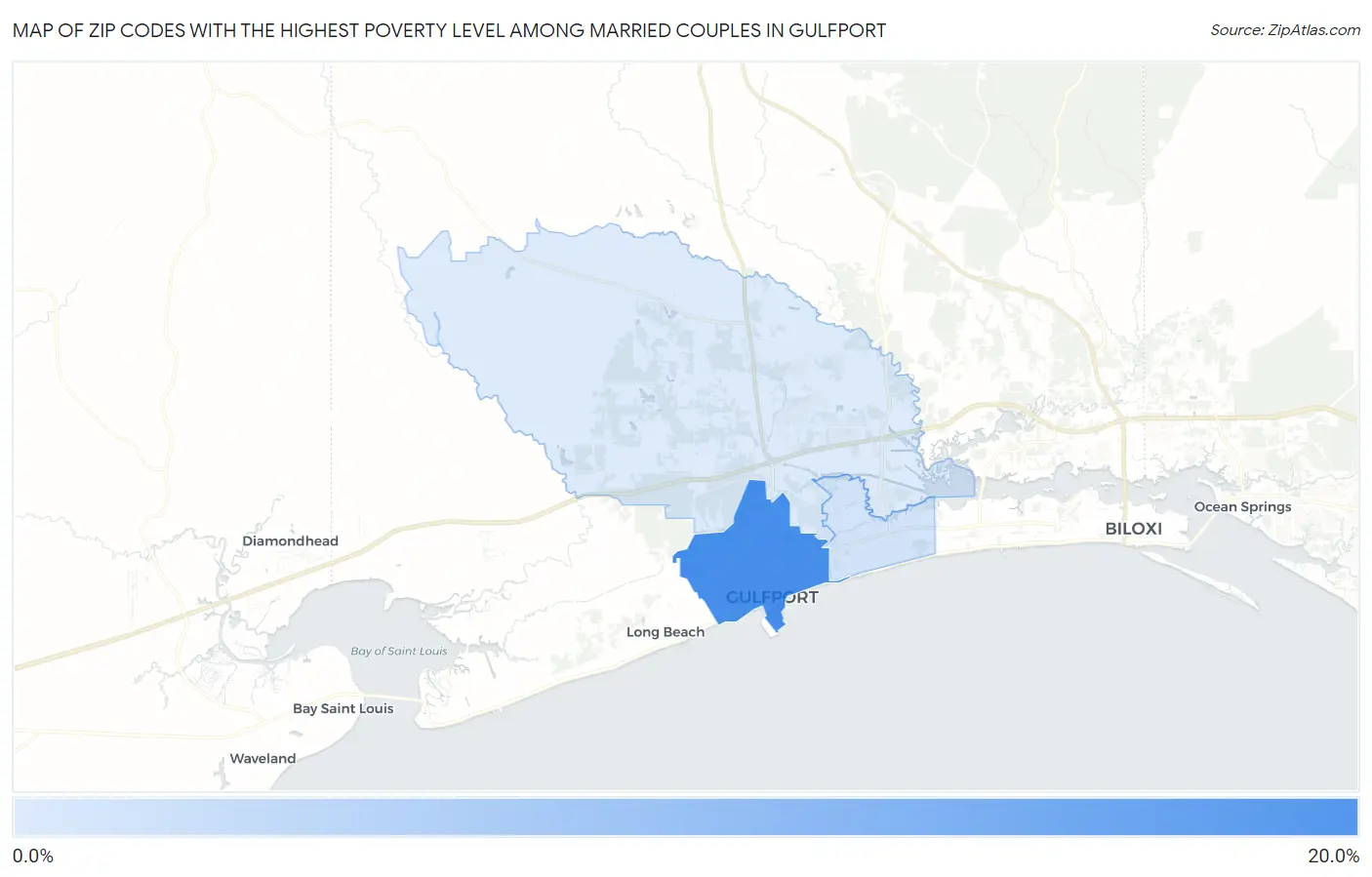 Zip Codes with the Highest Poverty Level Among Married Couples in Gulfport Map