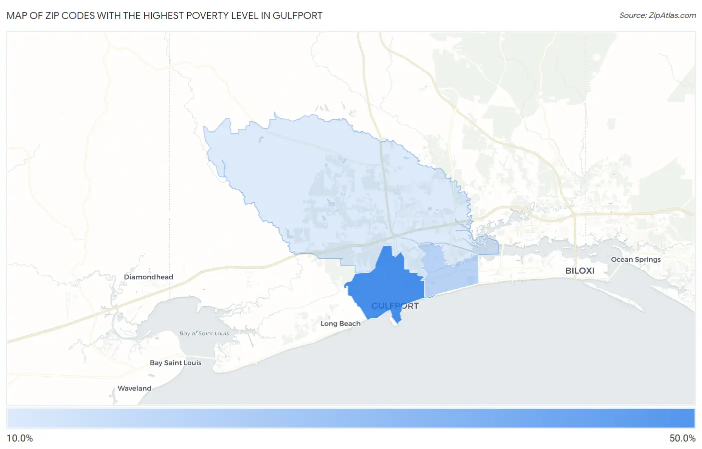 Zip Codes with the Highest Poverty Level in Gulfport Map