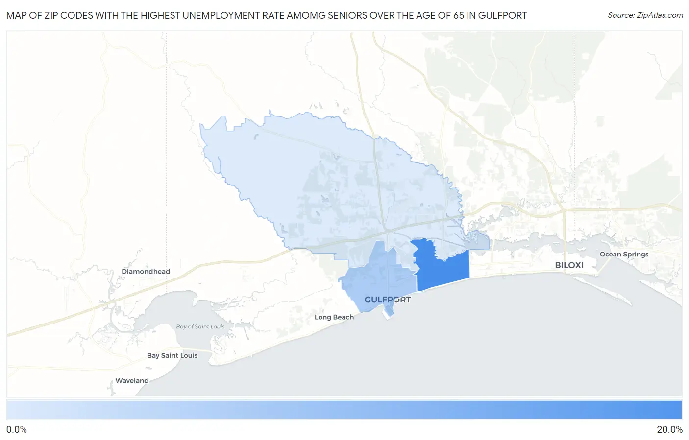 Zip Codes with the Highest Unemployment Rate Amomg Seniors Over the Age of 65 in Gulfport Map
