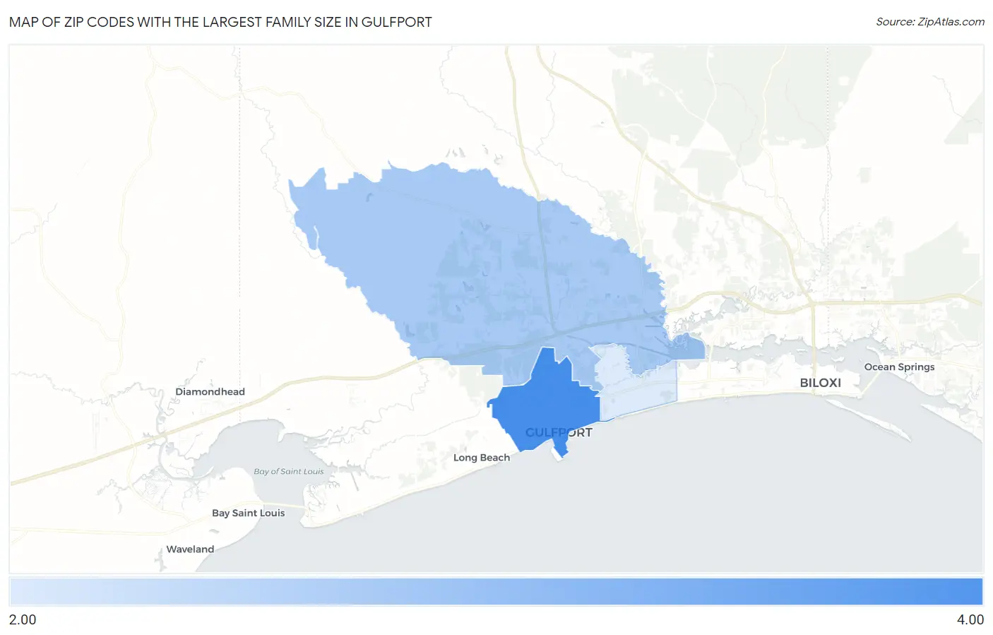Zip Codes with the Largest Family Size in Gulfport Map