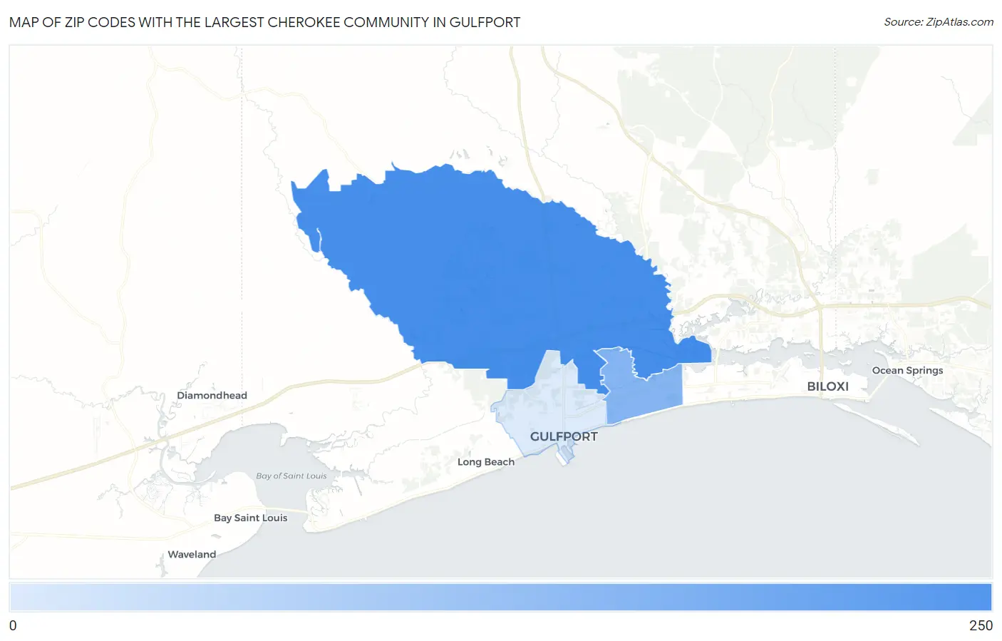 Zip Codes with the Largest Cherokee Community in Gulfport Map