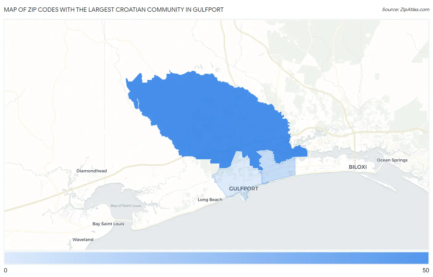 Zip Codes with the Largest Croatian Community in Gulfport Map
