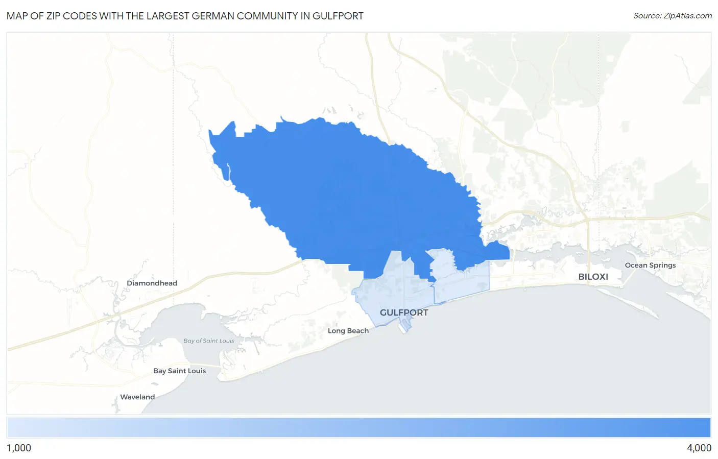Zip Codes with the Largest German Community in Gulfport Map