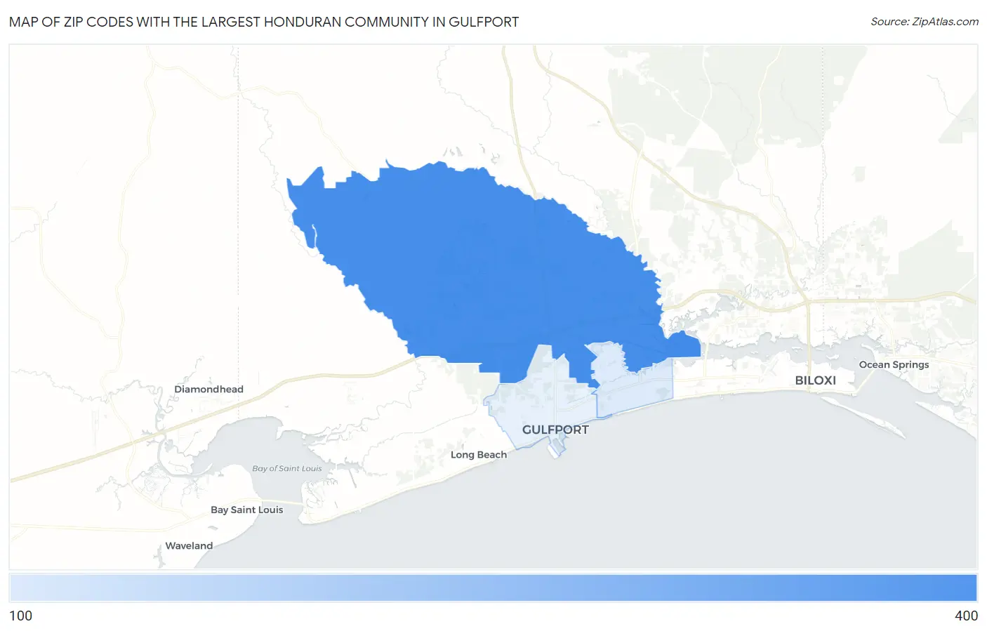 Zip Codes with the Largest Honduran Community in Gulfport Map