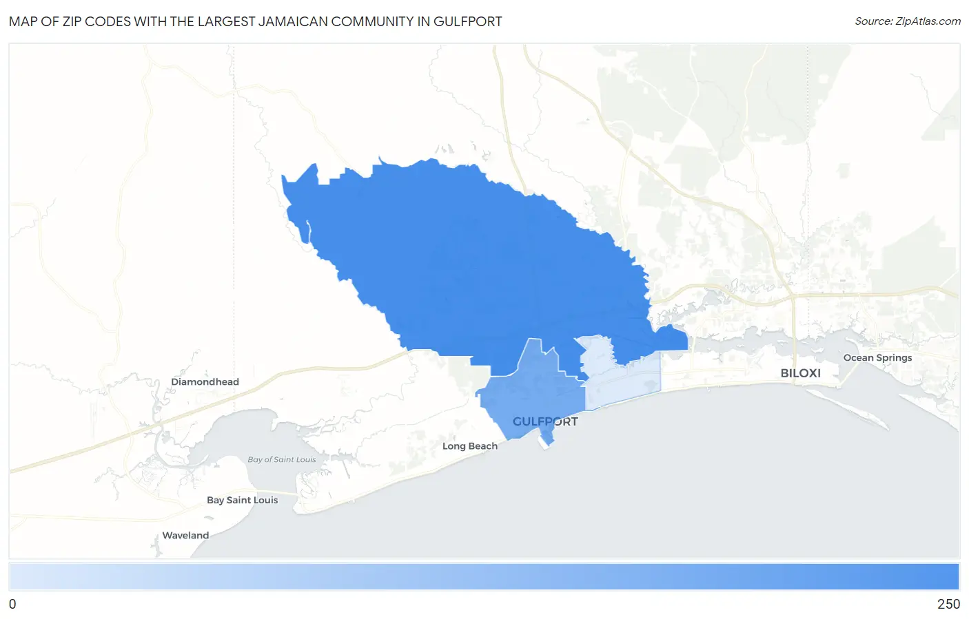 Zip Codes with the Largest Jamaican Community in Gulfport Map