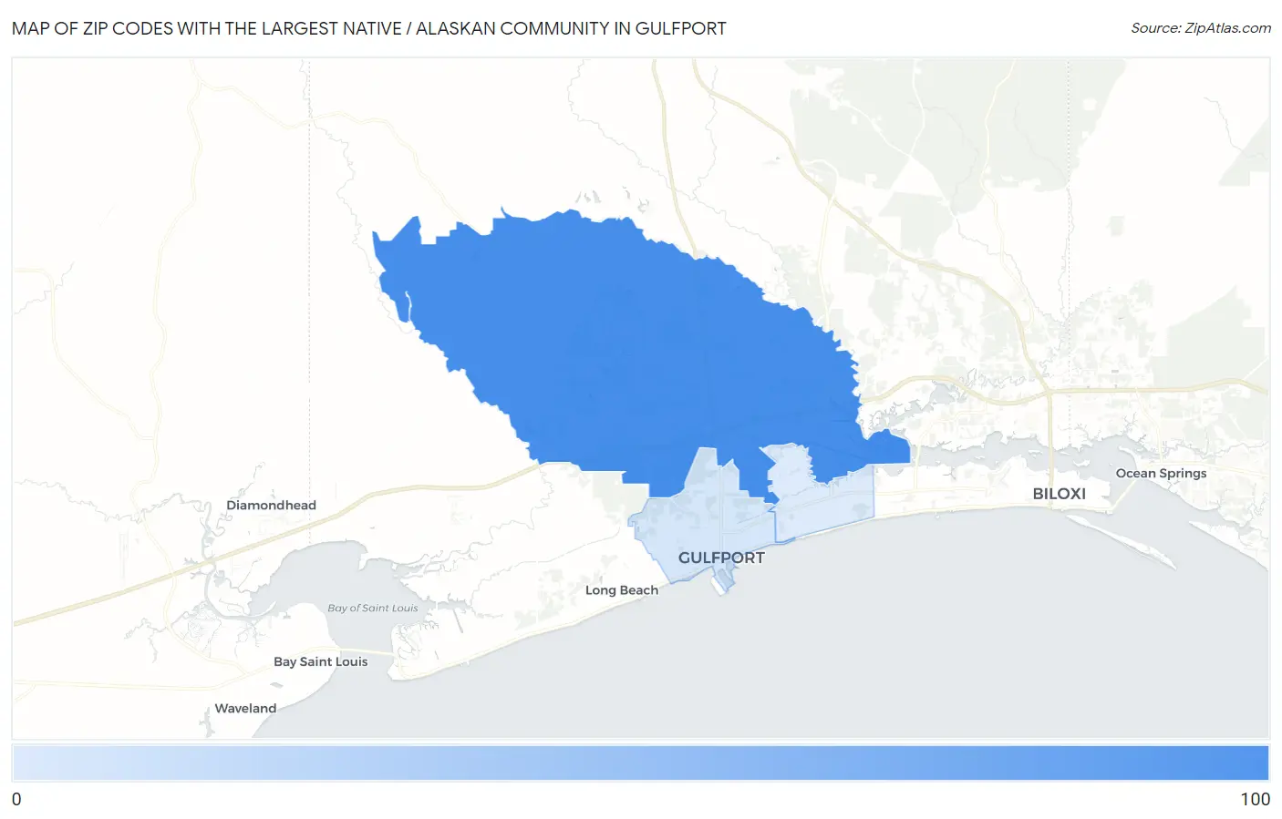 Zip Codes with the Largest Native / Alaskan Community in Gulfport Map