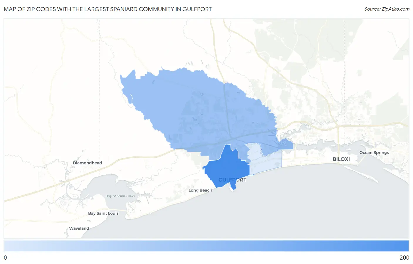 Zip Codes with the Largest Spaniard Community in Gulfport Map