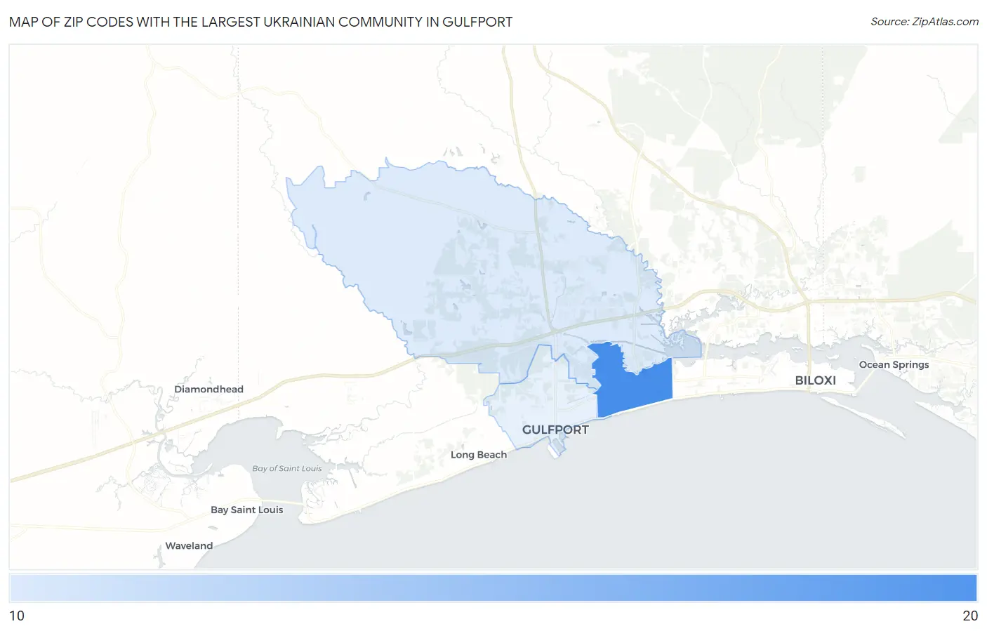 Zip Codes with the Largest Ukrainian Community in Gulfport Map