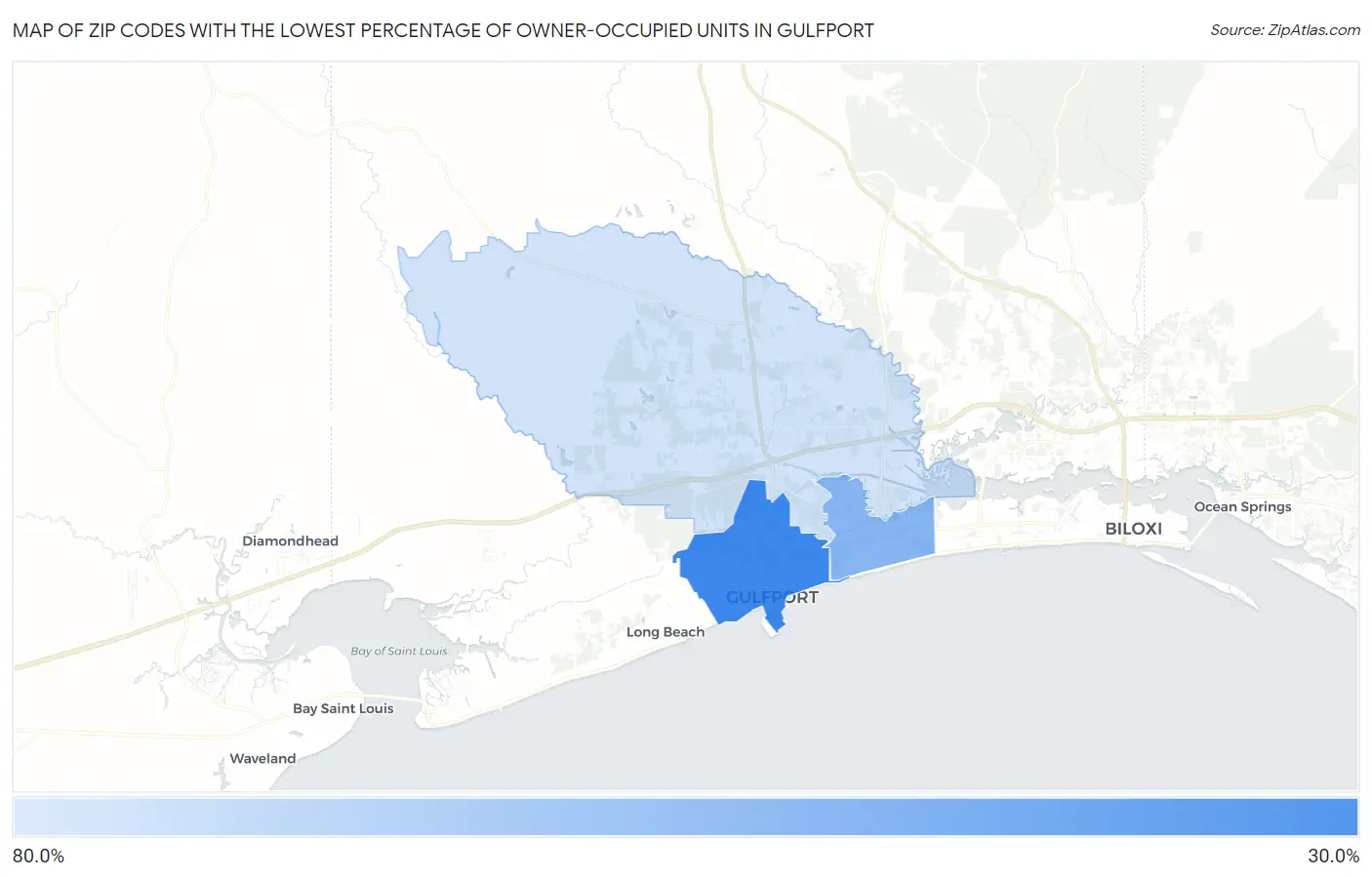 Zip Codes with the Lowest Percentage of Owner-Occupied Units in Gulfport Map
