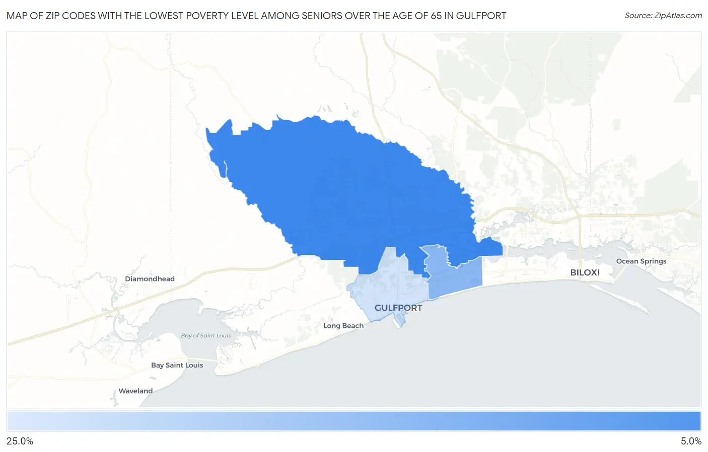 Zip Codes with the Lowest Poverty Level Among Seniors Over the Age of 65 in Gulfport Map