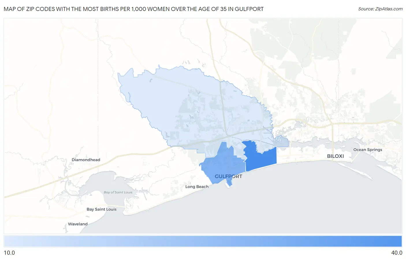 Zip Codes with the Most Births per 1,000 Women Over the Age of 35 in Gulfport Map