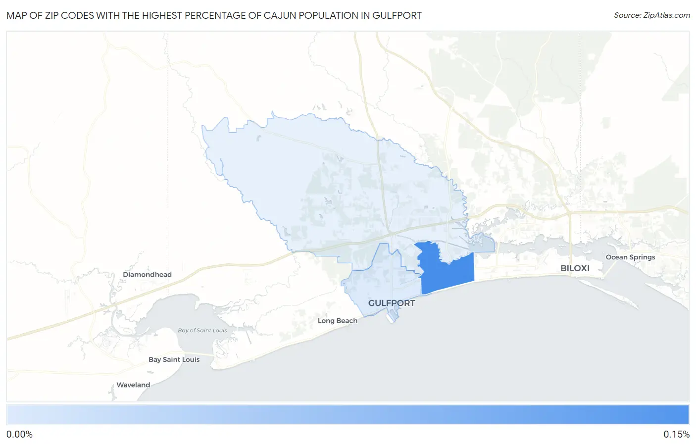 Zip Codes with the Highest Percentage of Cajun Population in Gulfport Map