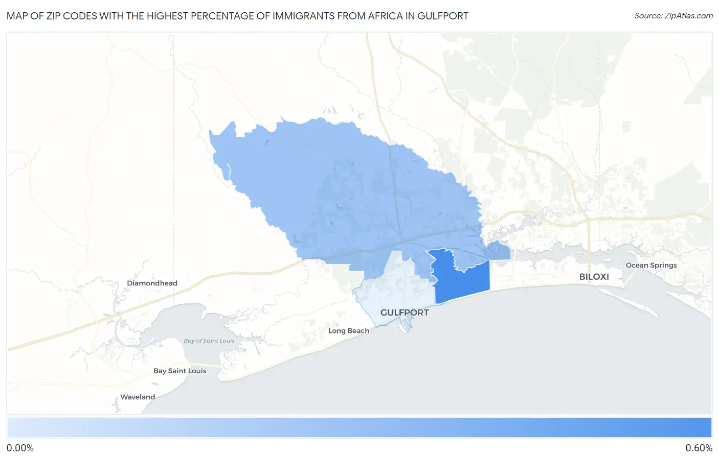 Zip Codes with the Highest Percentage of Immigrants from Africa in Gulfport Map