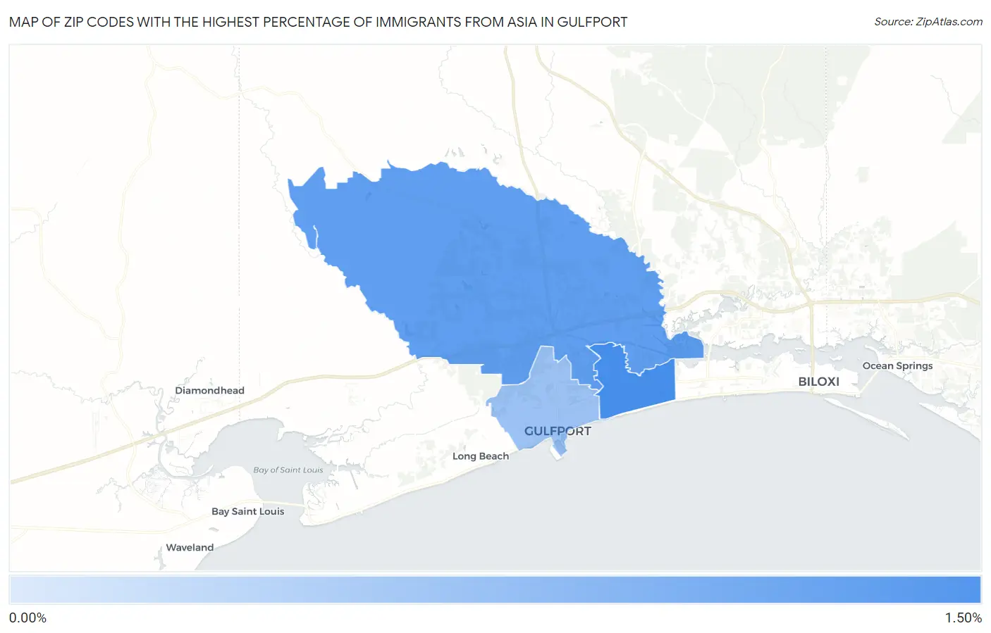 Zip Codes with the Highest Percentage of Immigrants from Asia in Gulfport Map