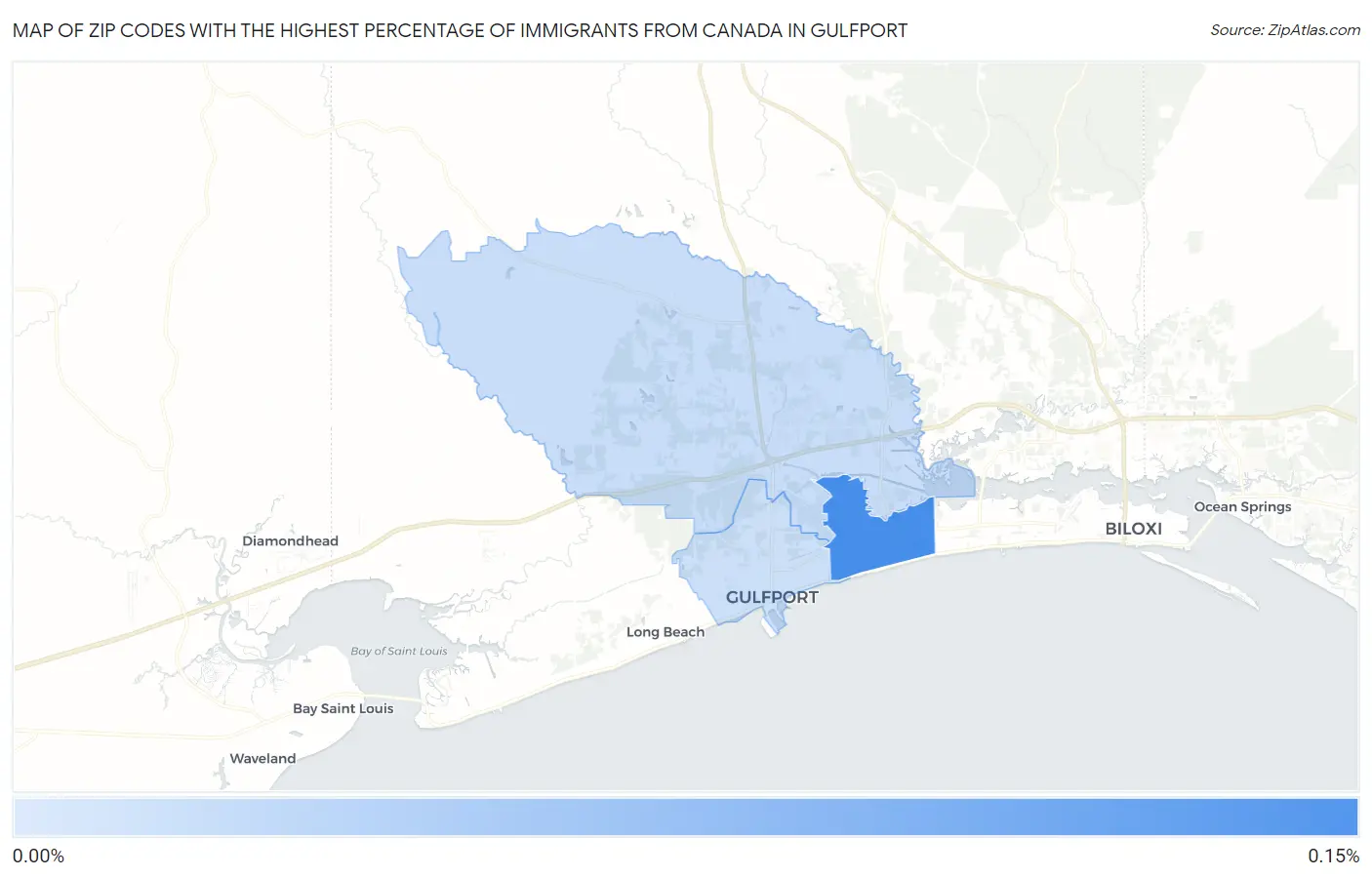 Zip Codes with the Highest Percentage of Immigrants from Canada in Gulfport Map