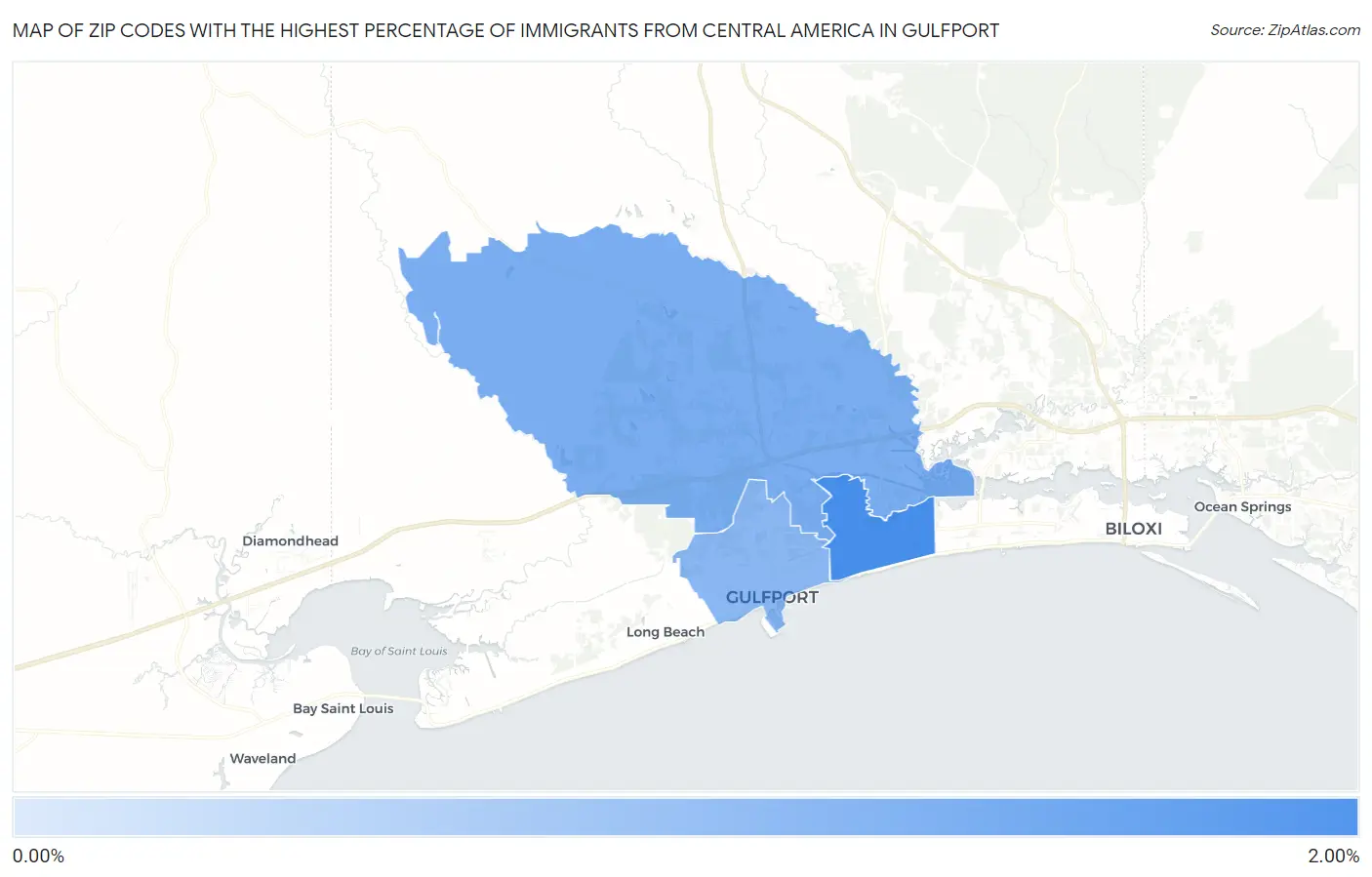 Zip Codes with the Highest Percentage of Immigrants from Central America in Gulfport Map