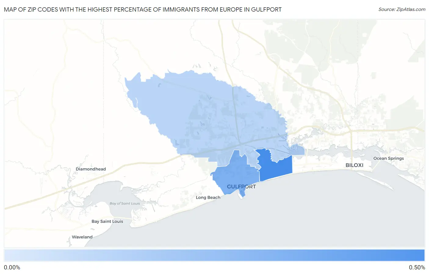 Zip Codes with the Highest Percentage of Immigrants from Europe in Gulfport Map