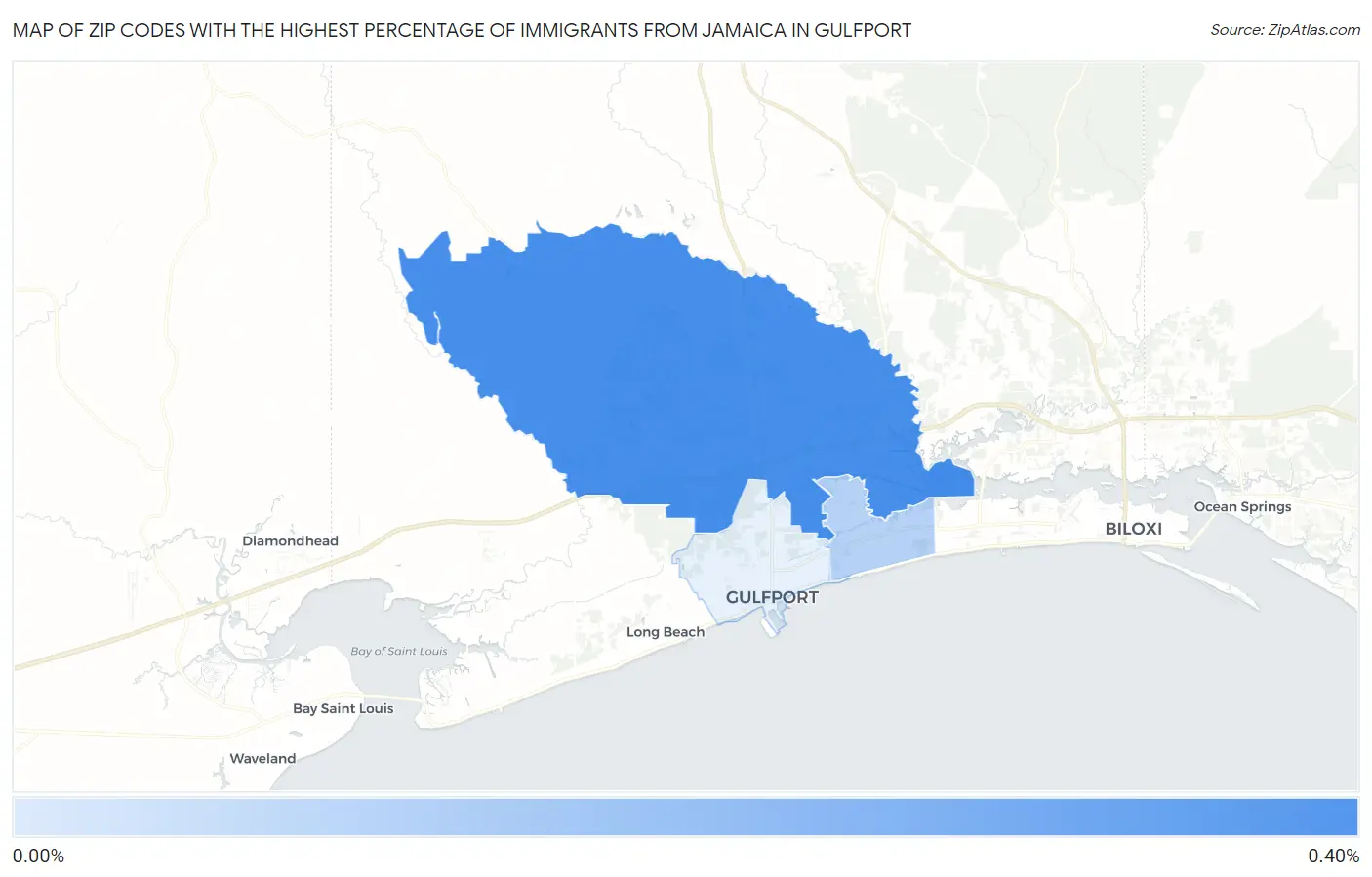 Zip Codes with the Highest Percentage of Immigrants from Jamaica in Gulfport Map