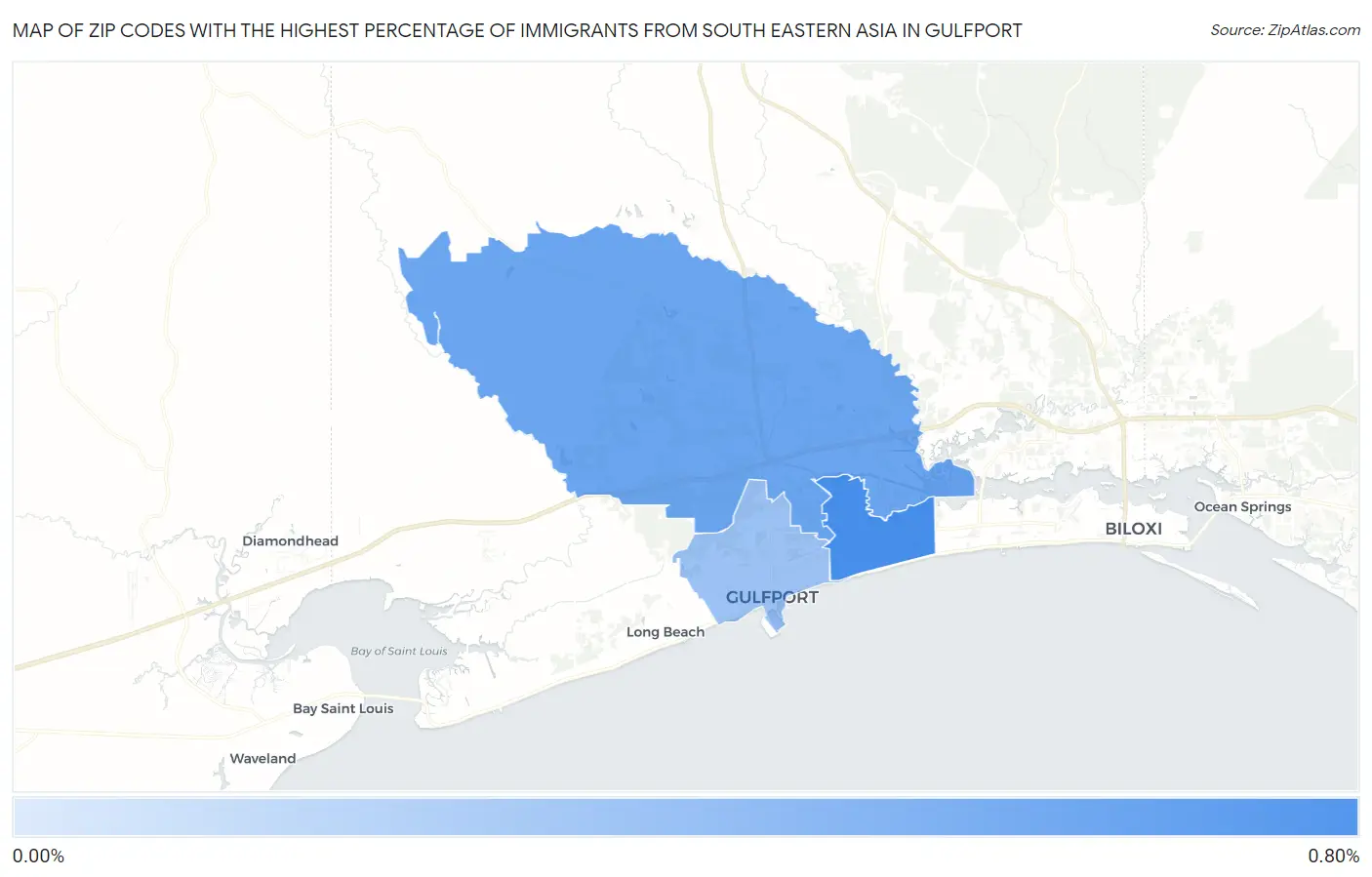 Zip Codes with the Highest Percentage of Immigrants from South Eastern Asia in Gulfport Map