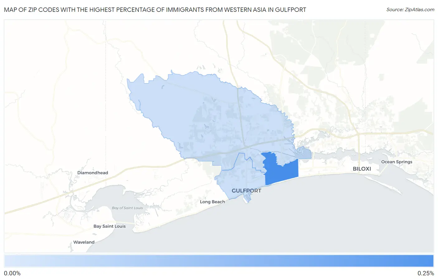 Zip Codes with the Highest Percentage of Immigrants from Western Asia in Gulfport Map